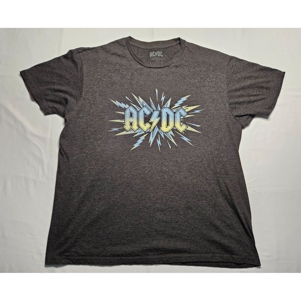 AC/DC Lightning Bolt Logo Men's T-Shirt XL Gray Heathered Fabric Texture